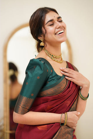 Fragrant Maroon Soft Silk Saree with Exuberant Blouse Piece Shriji
