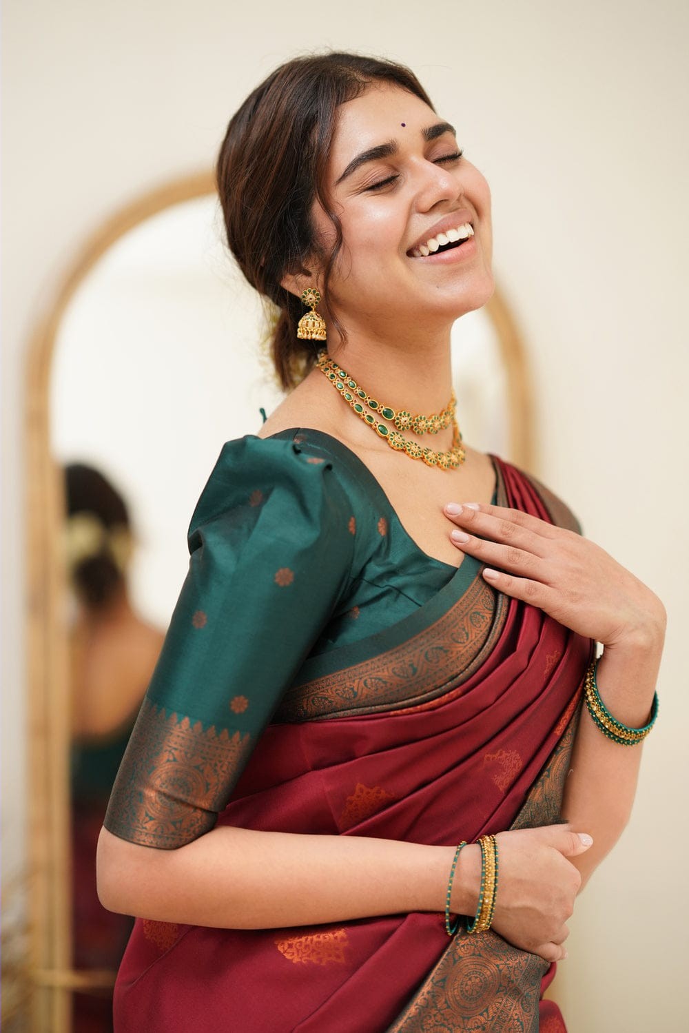 Fragrant Maroon Soft Silk Saree with Exuberant Blouse Piece Shriji