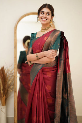 Fragrant Maroon Soft Silk Saree with Exuberant Blouse Piece Shriji
