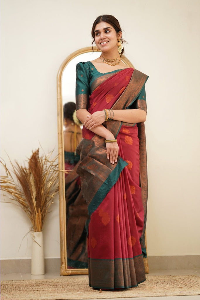 Fragrant Maroon Soft Silk Saree with Exuberant Blouse Piece Shriji