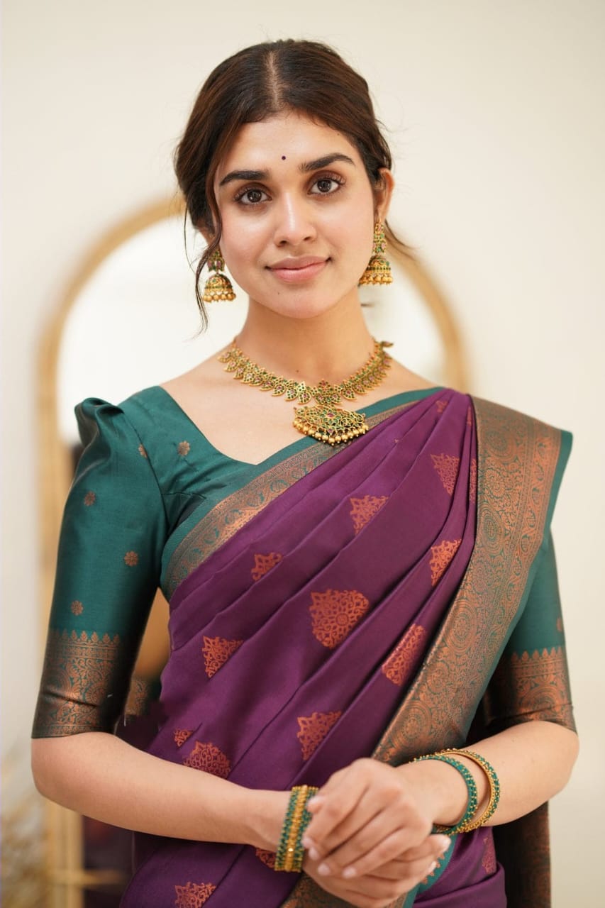 Amiable Purple Soft Silk Saree with Transcendent Blouse Piece Shriji