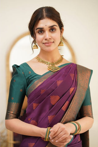 Amiable Purple Soft Silk Saree with Transcendent Blouse Piece Shriji