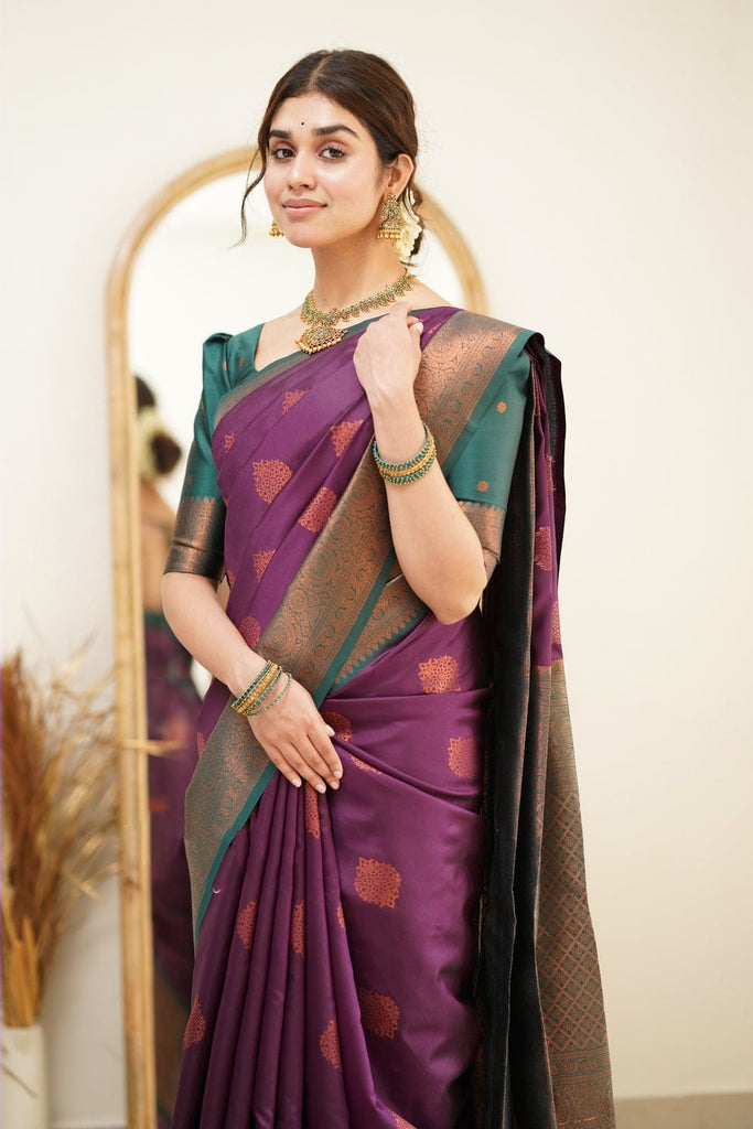 Amiable Purple Soft Silk Saree with Transcendent Blouse Piece Shriji