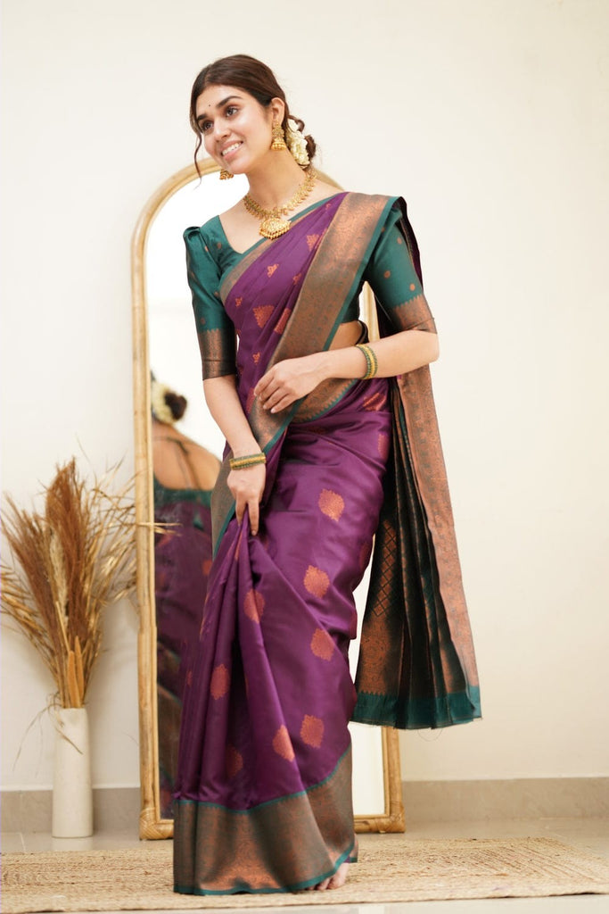 Amiable Purple Soft Silk Saree with Transcendent Blouse Piece Shriji