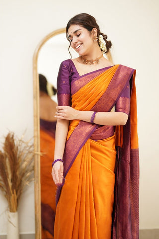 Smashing Yellow Soft Silk Saree with Proficient Artistic Piece Shriji