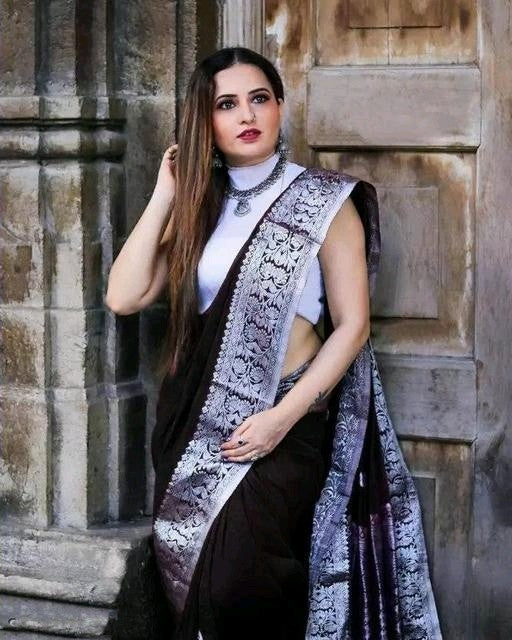 Desirable Black Soft Banarasi Silk Saree With Attractive Blouse Piece Shriji Main image
