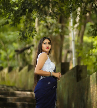 Engrossing Navy Blue Soft Silk Saree With Glowing Blouse Piece Shriji
