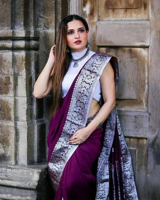 Stunner Purple Soft Banarasi Silk Saree With Attractive Blouse Piece Shriji