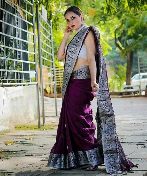 Stunner Purple Soft Banarasi Silk Saree With Attractive Blouse Piece Shriji