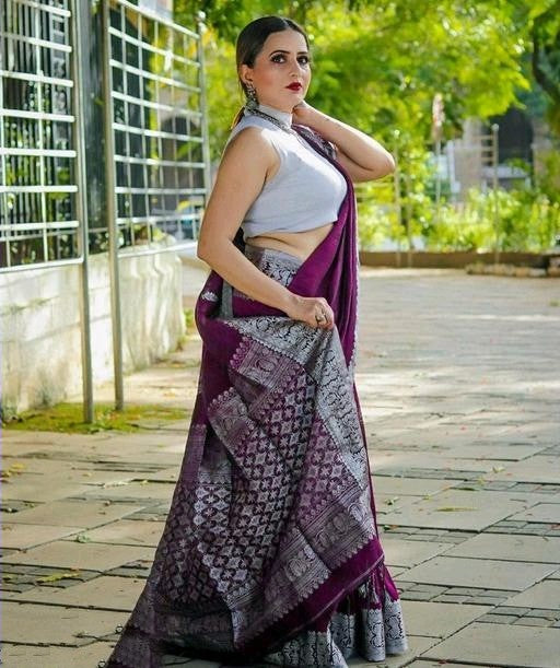 Stunner Purple Soft Banarasi Silk Saree With Attractive Blouse Piece Shriji