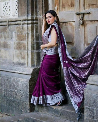 Stunner Purple Soft Banarasi Silk Saree With Attractive Blouse Piece Shriji