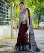 Load image into Gallery viewer, Deserving Wine Soft Banarasi Silk Saree With Attractive Blouse Piece Shriji