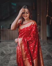 Load image into Gallery viewer, Cynosure Red Soft Banarasi Silk Saree With Demesne Blouse Piece Shriji