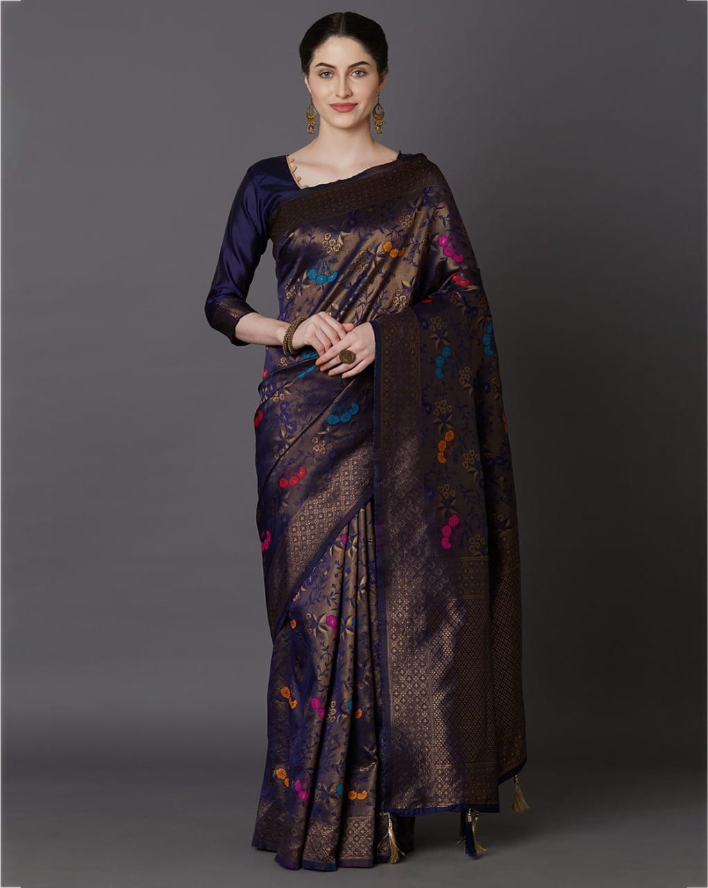 Brood Navy Blue Soft Banarasi Silk Saree With Intricate Blouse Piece Shriji Main image