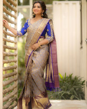 Load image into Gallery viewer, Palimpsest Grey Soft Banarasi Silk Saree With Two Snazzy Blouse Piece Shriji