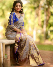 Load image into Gallery viewer, Palimpsest Grey Soft Banarasi Silk Saree With Two Snazzy Blouse Piece Shriji