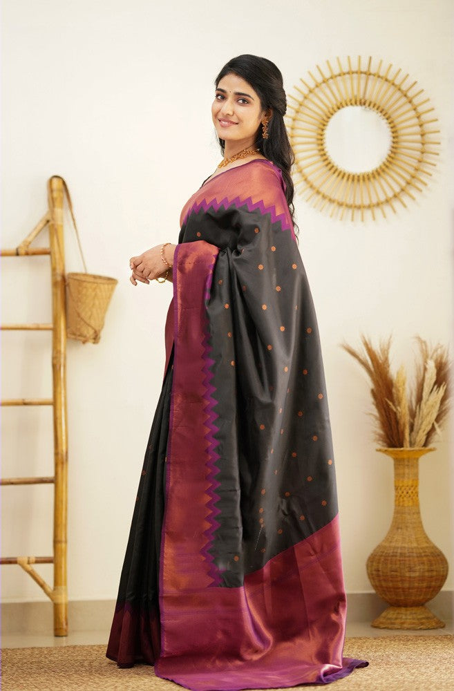 Breathtaking Black Soft Silk Saree with Glittering Blouse Piece Shriji