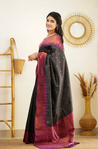 Breathtaking Black Soft Silk Saree with Glittering Blouse Piece Shriji
