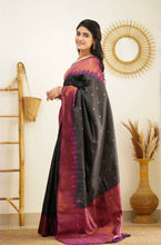 Load image into Gallery viewer, Breathtaking Black Soft Silk Saree with Glittering Blouse Piece Shriji