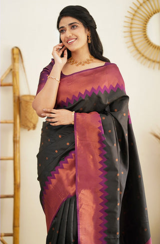Breathtaking Black Soft Silk Saree with Glittering Blouse Piece Shriji