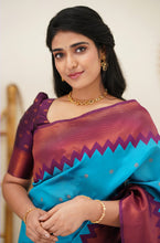 Load image into Gallery viewer, Designer Firozi Soft Silk Saree with Prominent Blouse Piece Shriji