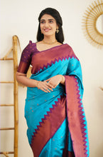 Load image into Gallery viewer, Designer Firozi Soft Silk Saree with Prominent Blouse Piece Shriji