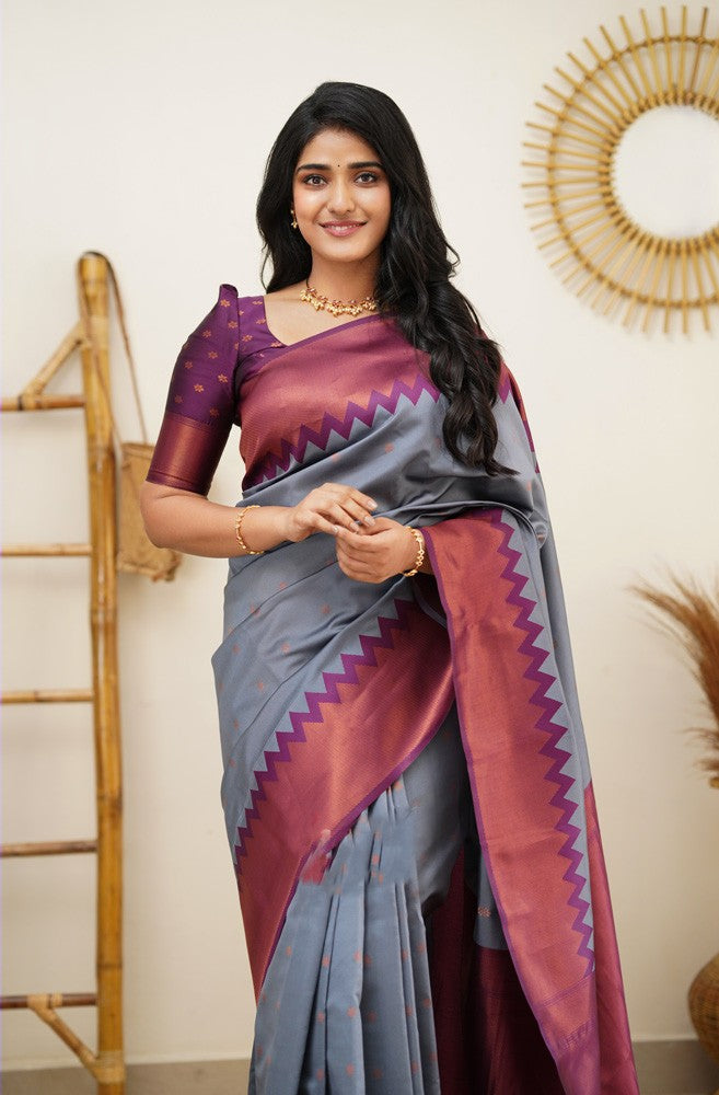 Shop Chic Grey Soft Silk Saree with Matching Plain Blouse – Glamatyou  Fashion