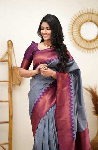 Arresting Grey Soft Silk Saree with Inspiring Blouse Piece Shriji