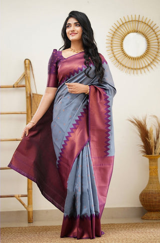 Arresting Grey Soft Silk Saree with Inspiring Blouse Piece Shriji