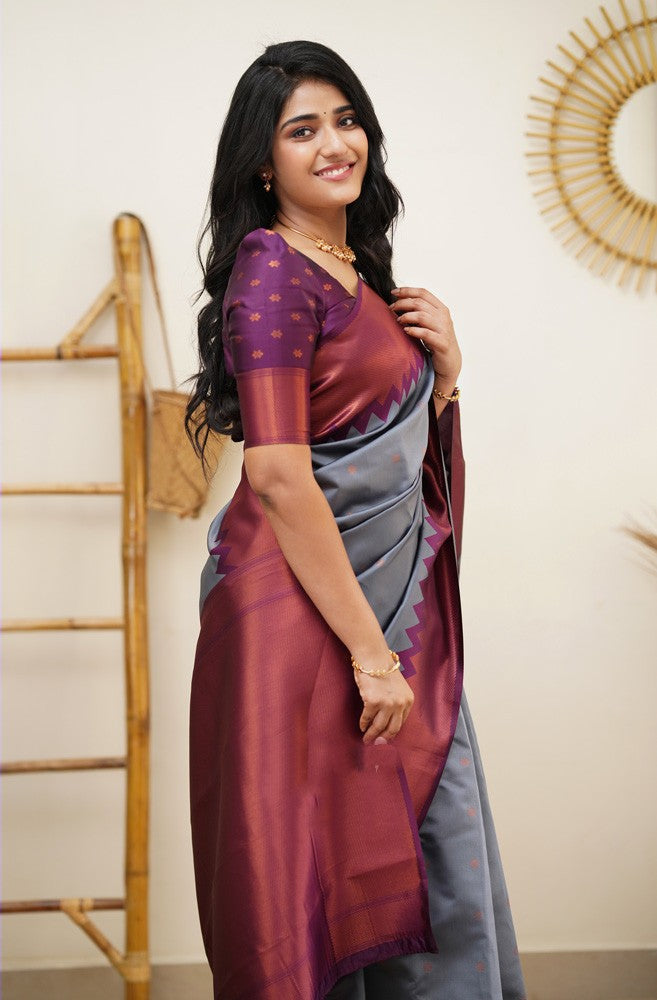 Arresting Grey Soft Silk Saree with Inspiring Blouse Piece Shriji