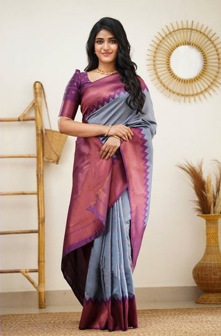 Arresting Grey Soft Silk Saree with Inspiring Blouse Piece Shriji