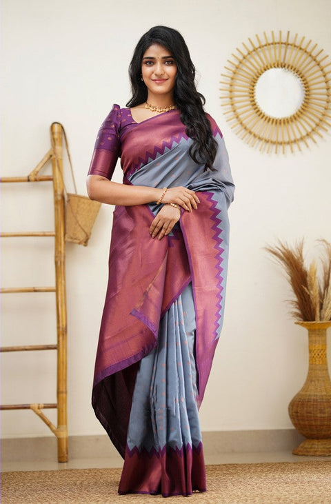 Arresting Grey Soft Silk Saree with Inspiring Blouse Piece Shriji Main image