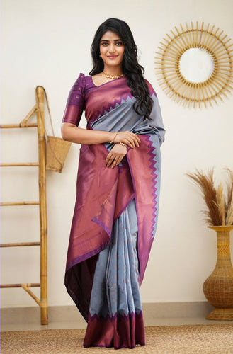 Arresting Grey Soft Silk Saree with Inspiring Blouse Piece Shriji