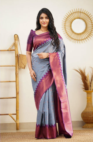Arresting Grey Soft Silk Saree with Inspiring Blouse Piece Shriji