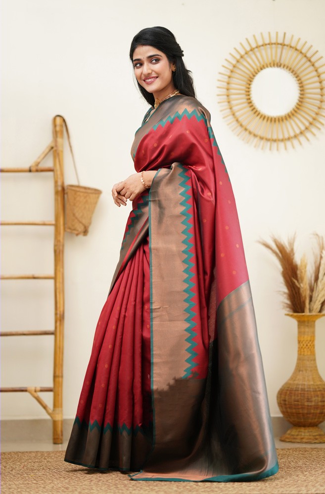 Demesne Maroon Soft Silk Saree with Eloquence Blouse Piece Shriji