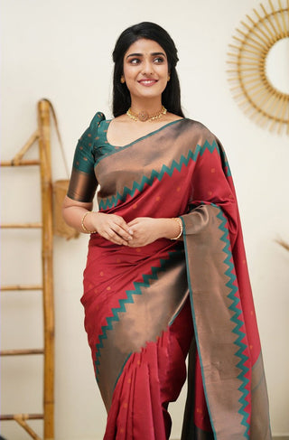 Demesne Maroon Soft Silk Saree with Eloquence Blouse Piece Shriji
