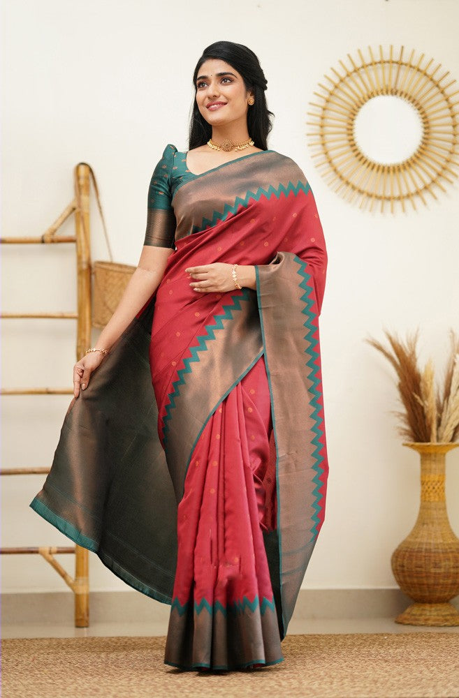 Demesne Maroon Soft Silk Saree with Eloquence Blouse Piece Shriji
