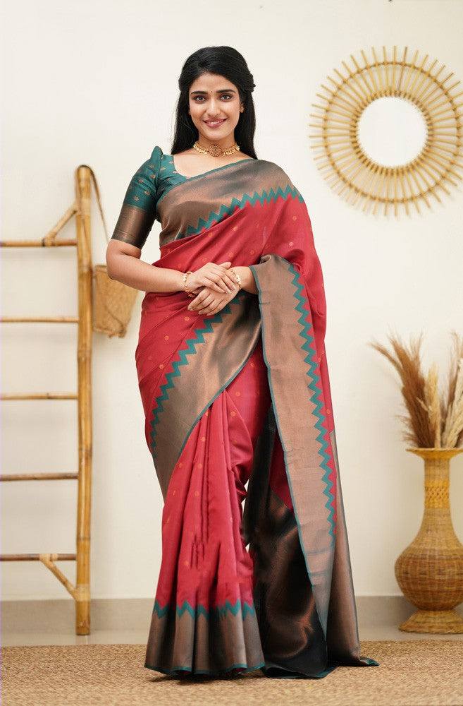 Demesne Maroon Soft Silk Saree with Eloquence Blouse Piece Shriji Main image