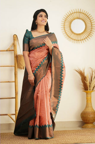 Ailurophile Peach Soft Silk Saree with Admirable Blouse Piece Shriji