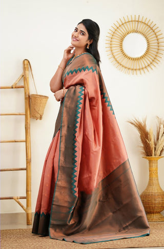 Ailurophile Peach Soft Silk Saree with Admirable Blouse Piece Shriji