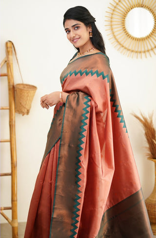 Ailurophile Peach Soft Silk Saree with Admirable Blouse Piece Shriji