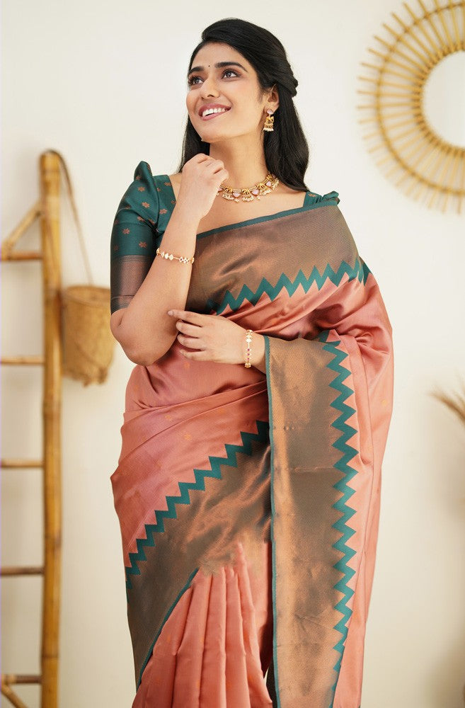 Ailurophile Peach Soft Silk Saree with Admirable Blouse Piece Shriji