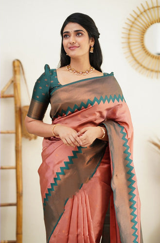 Ailurophile Peach Soft Silk Saree with Admirable Blouse Piece Shriji