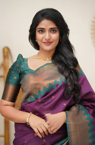 Splendorous Purple Soft Silk Saree with Fugacious Blouse Piece Shriji
