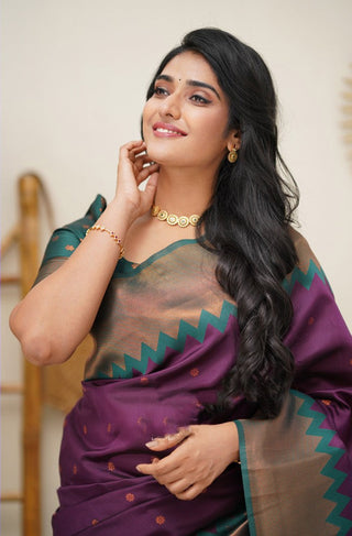 Splendorous Purple Soft Silk Saree with Fugacious Blouse Piece Shriji