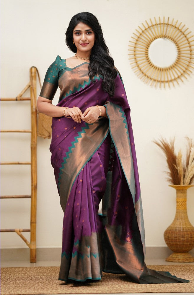 Splendorous Purple Soft Silk Saree with Fugacious Blouse Piece Shriji Main image