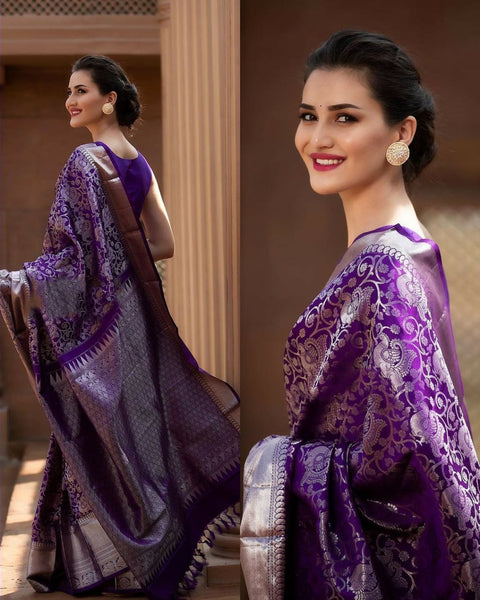 Snappy Purple Soft Banarasi Silk Saree With Supernal Blouse Piece Shriji Main image