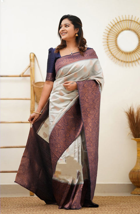 Sumptuous Beige Soft Banarasi Silk Saree With Delectable Blouse Piece Shriji Main image