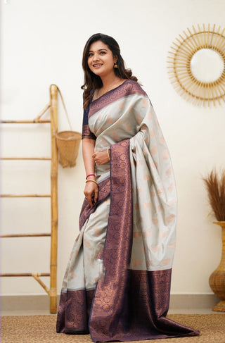 Sumptuous Beige Soft Banarasi Silk Saree With Delectable Blouse Piece Shriji