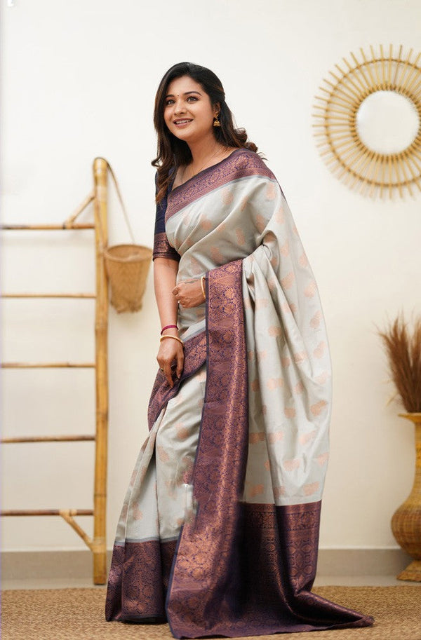 Sumptuous Beige Soft Banarasi Silk Saree With Delectable Blouse Piece Shriji